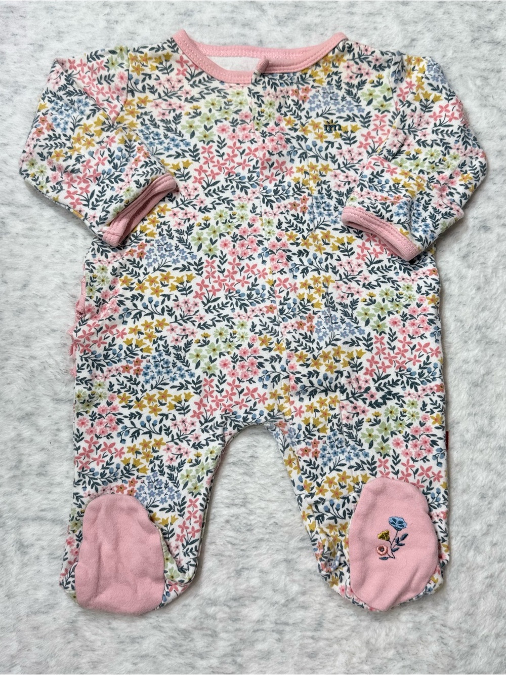 Magnetic Me Pink Floral Ruffle Footie Sleeper Newborn Baby Girl Organic Cotton